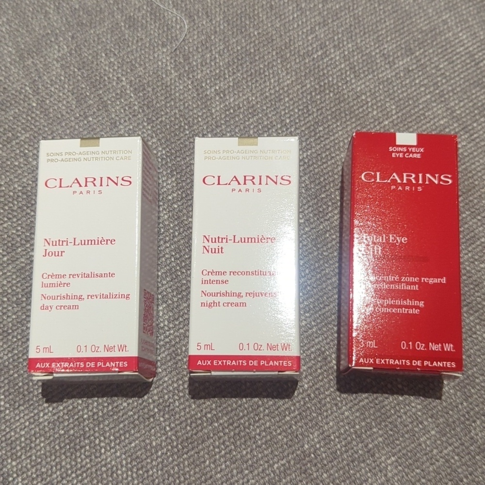 Bundle of 3 Clarins Travel Cream + White Make up Bags - NWT
